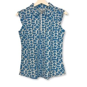 Icikuls Blue Geometric Golf Shirt Sleeveless Medium